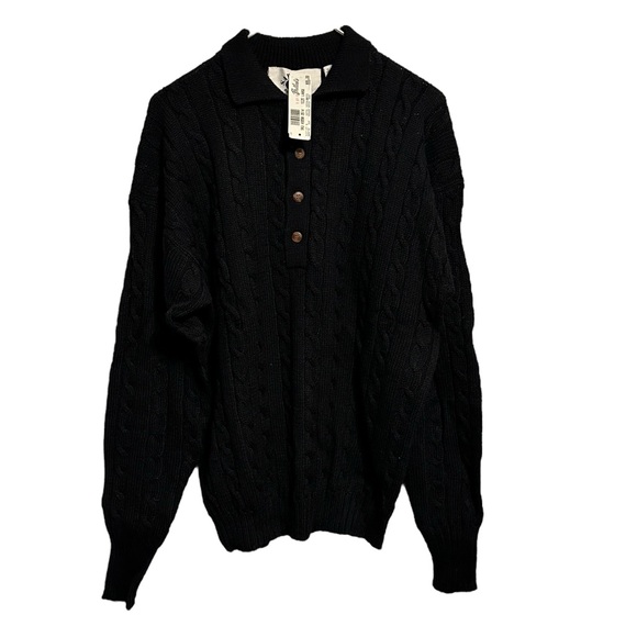 Robert Peritz Polo Sweater Wool Black Size Large New With Tags Bullocks 1980s - Picture 3 of 6